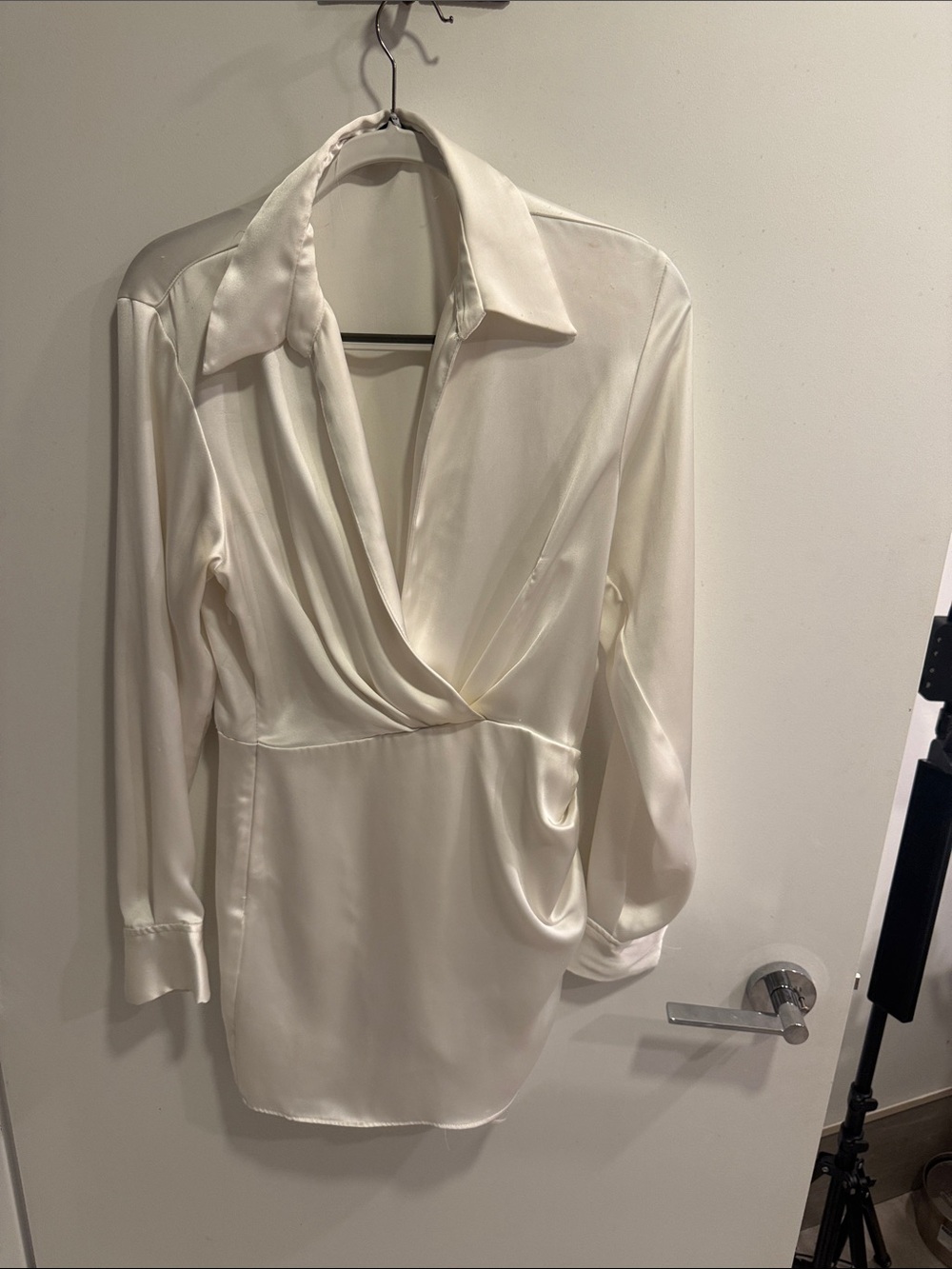 Zara Cream Satin Drape Wrap Blouse